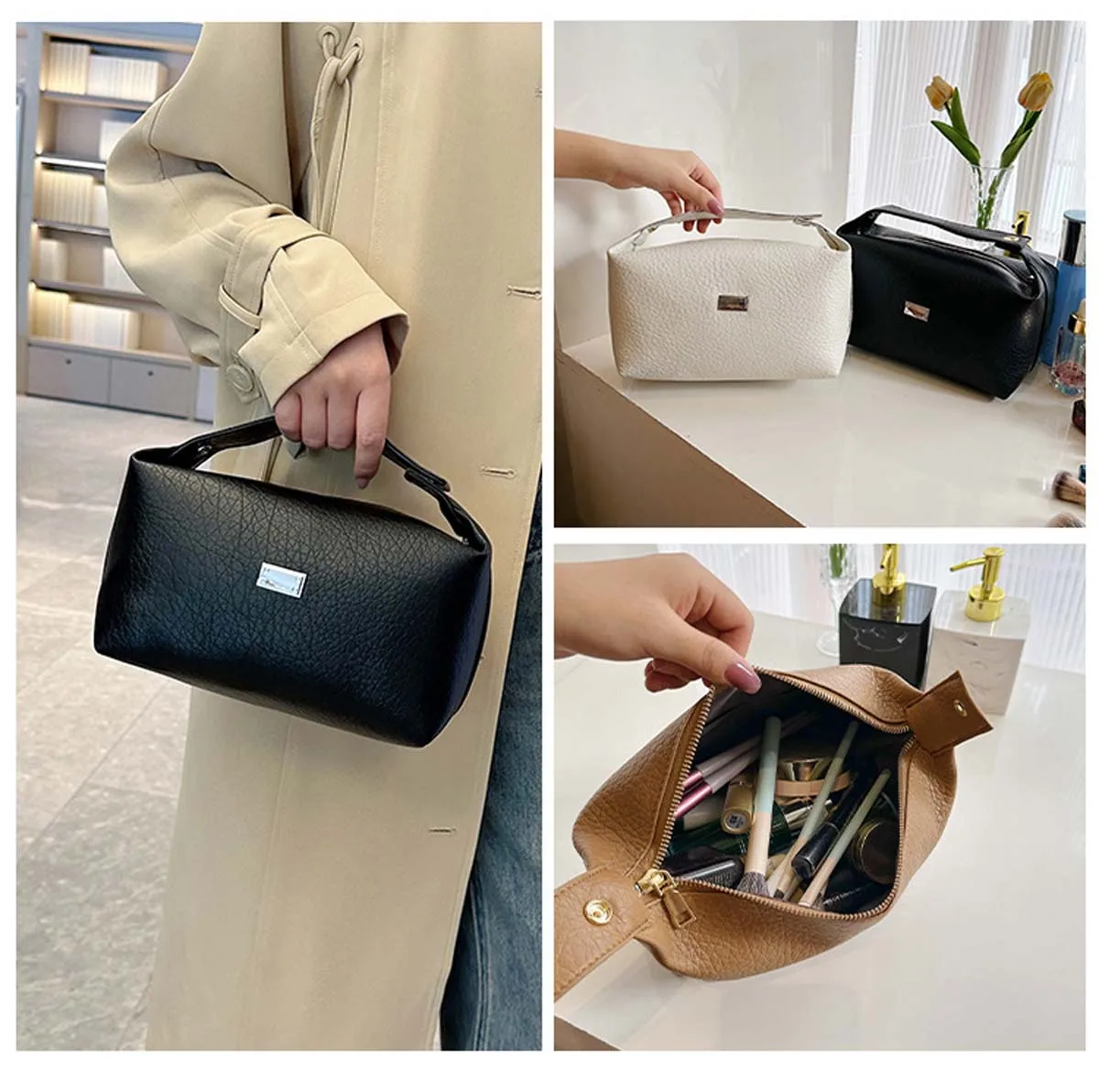 Neue PU-Aufbewahrungstasche mit großem Fassungsvermögen, modische Hand-Kulturtasche, multifunktionale tragbare Make-up-Tasche, maßgeschneidert für Frauen