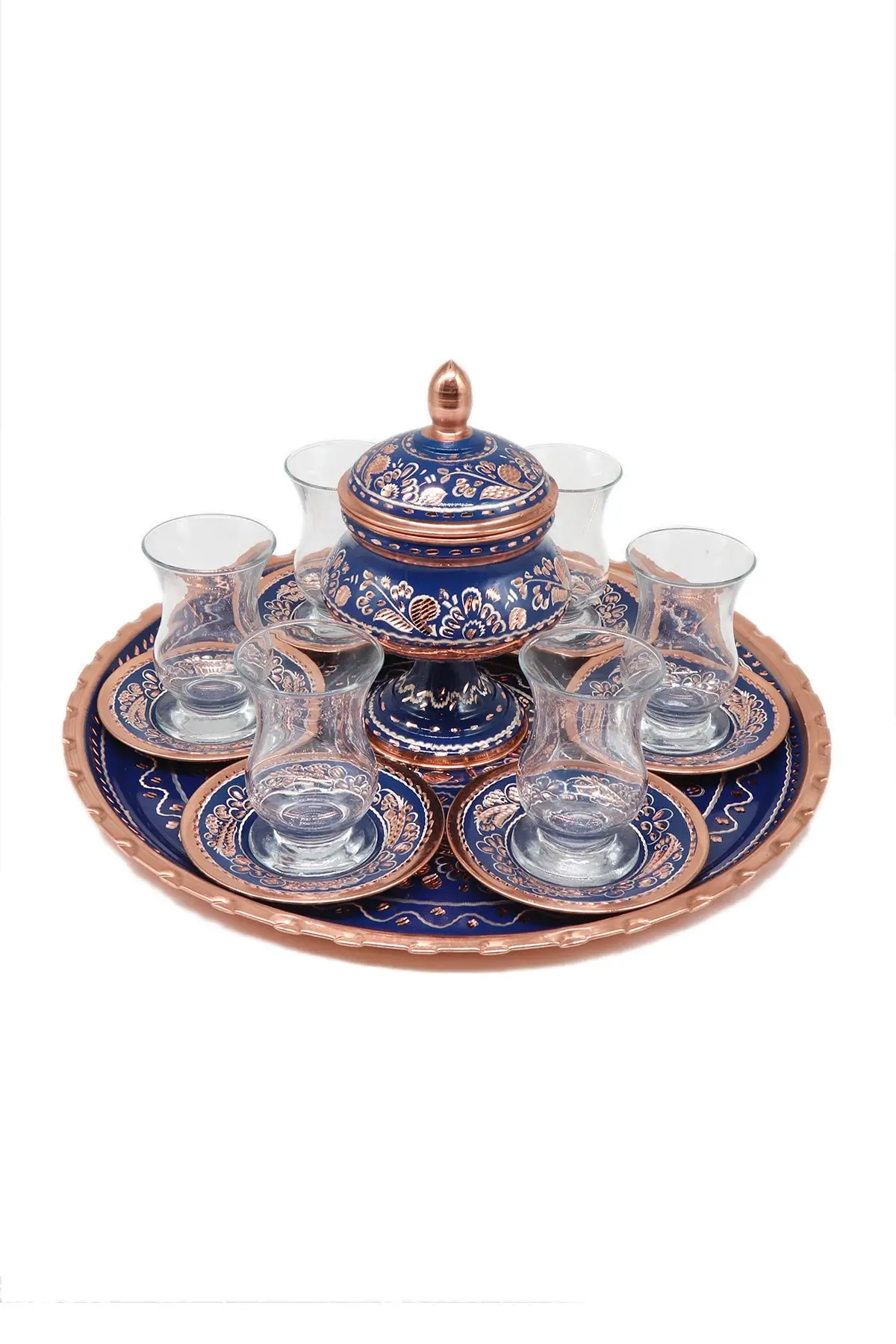 Navy blue tea set 6 person copper hand processing erchain Cooper Luxury Cups