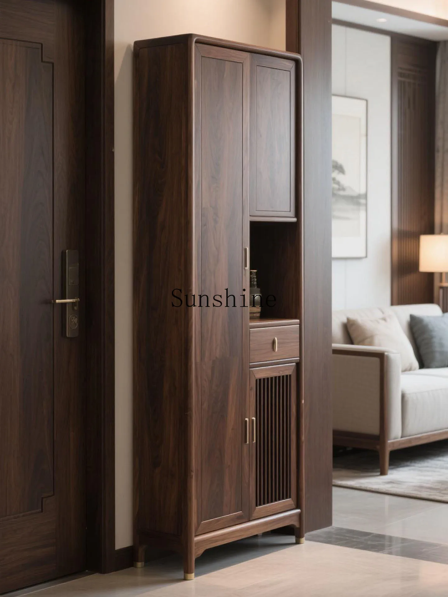 New Chinese black walnut porch minimalist side cabinet foyer home storage