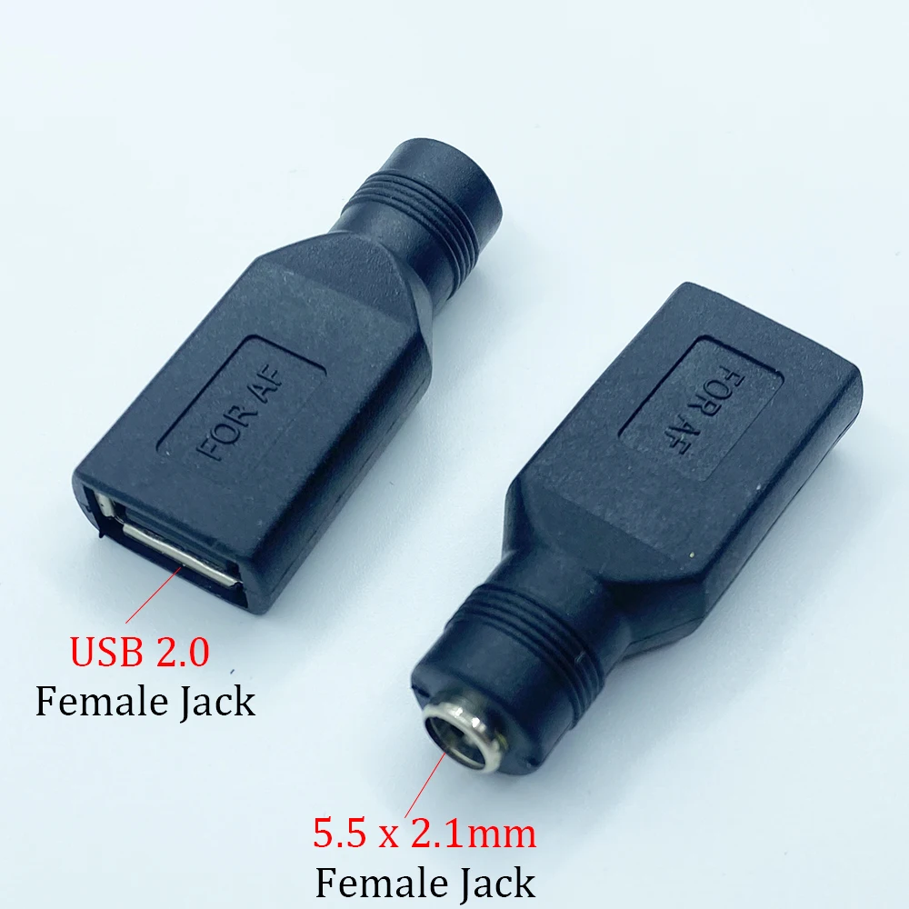 1/2/5Pcs 5V USB Connector 5.5 x 2.1mm DC Power Female Charging Socket to USB 2.0 Female Jack Interface Laptop Conversion Adapter