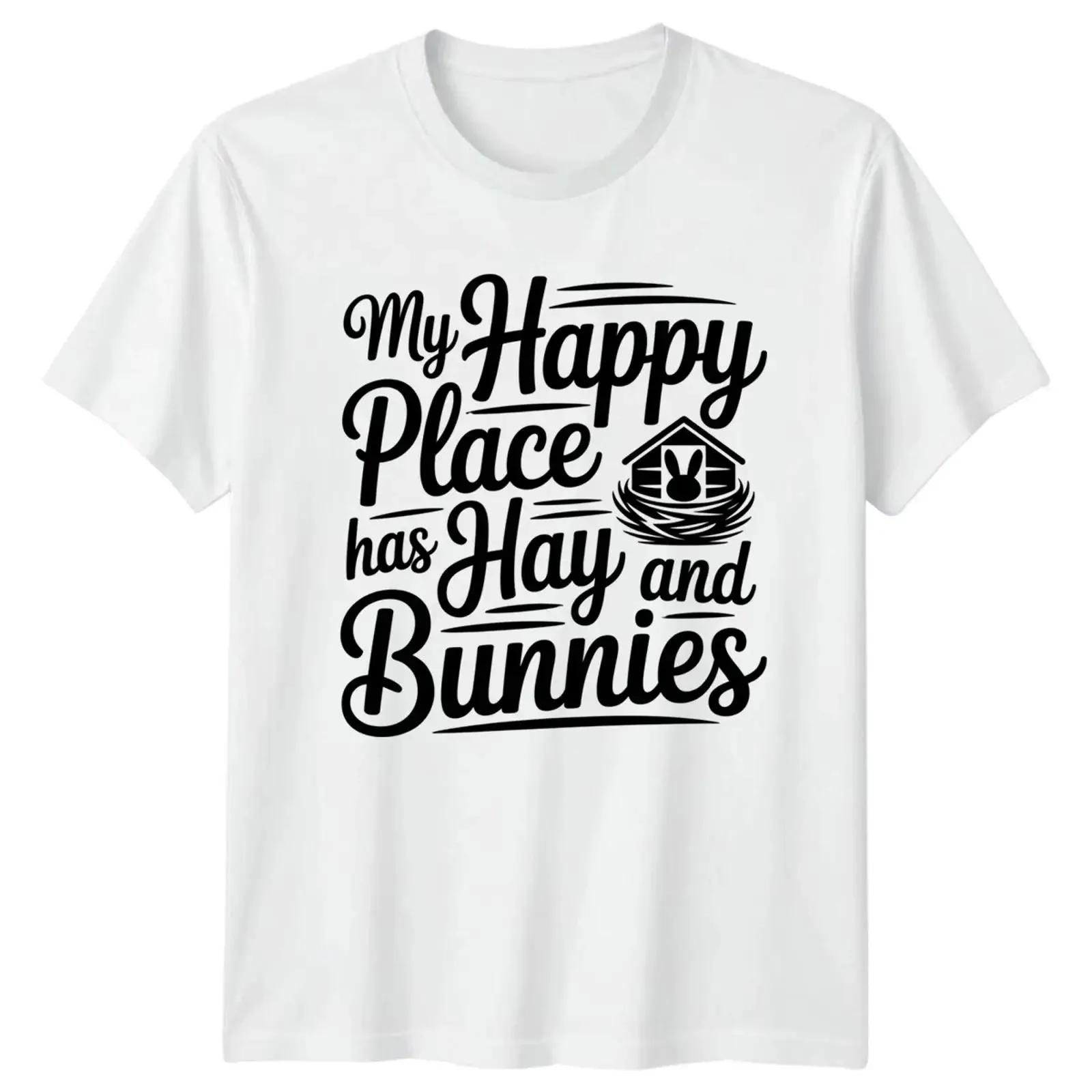 Mein Happy Place Has Hay Damen T-Shirt Hasenliebhaber Tier Geschenk für Sie Bild 1 von 4 Vintage Washed Stylisches Grafik-T-Shirt für Herren