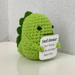 Positive Crocheted Dinosaur with Encouraging Card Kids Comforting Dinosaur Handmade Knitting Dino Doll Toy Christmas Gift