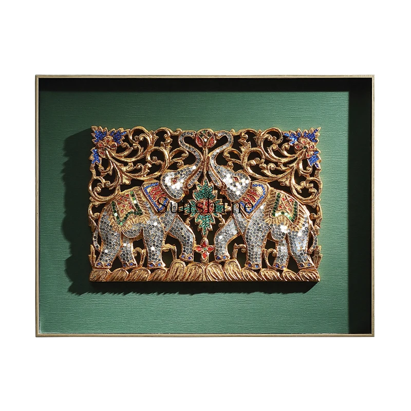 

Chinese restaurant wall painting, living room entrance elephant decoration painting