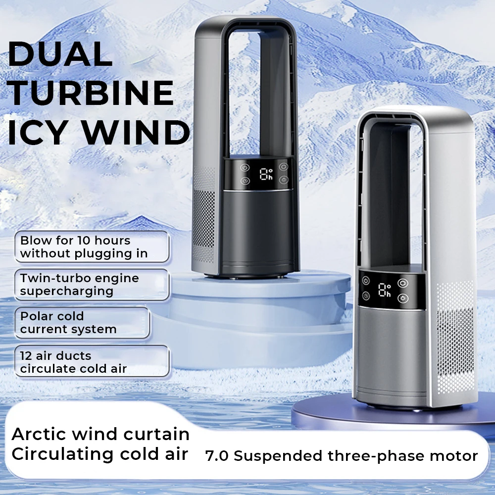 Portable Mini Air Conditioner USB Air Cooler Bladeless Electric Fan 4-speed Silent Timed Air Conditioner Cooling Fan 4000mAh