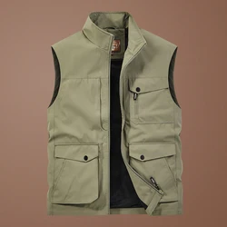 Men's Clothing Turtleneck Spring Autumn Solid Color Zipper Pockets Cardigan Sleeveless Jackets Coats Casual Vintage Punk Tops