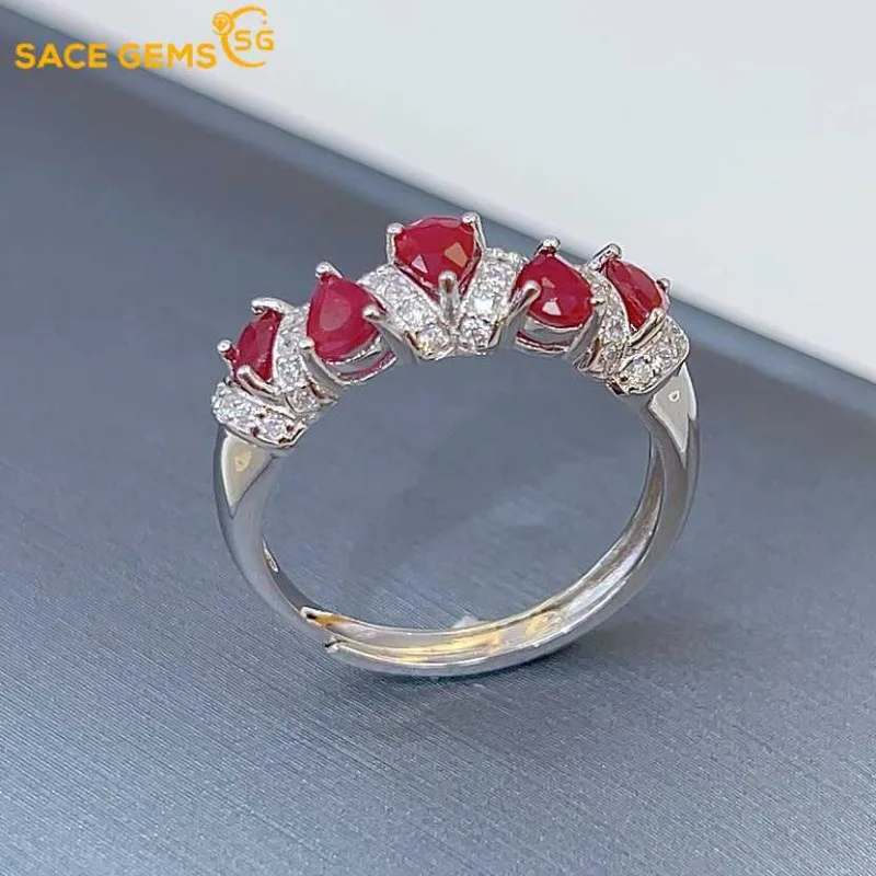 SACE GEMS New 925 Sterling Silver Certified 3*4MM Natural Ruby Rings for Women Engagement Cocktail Party Fine Jewelry Gift