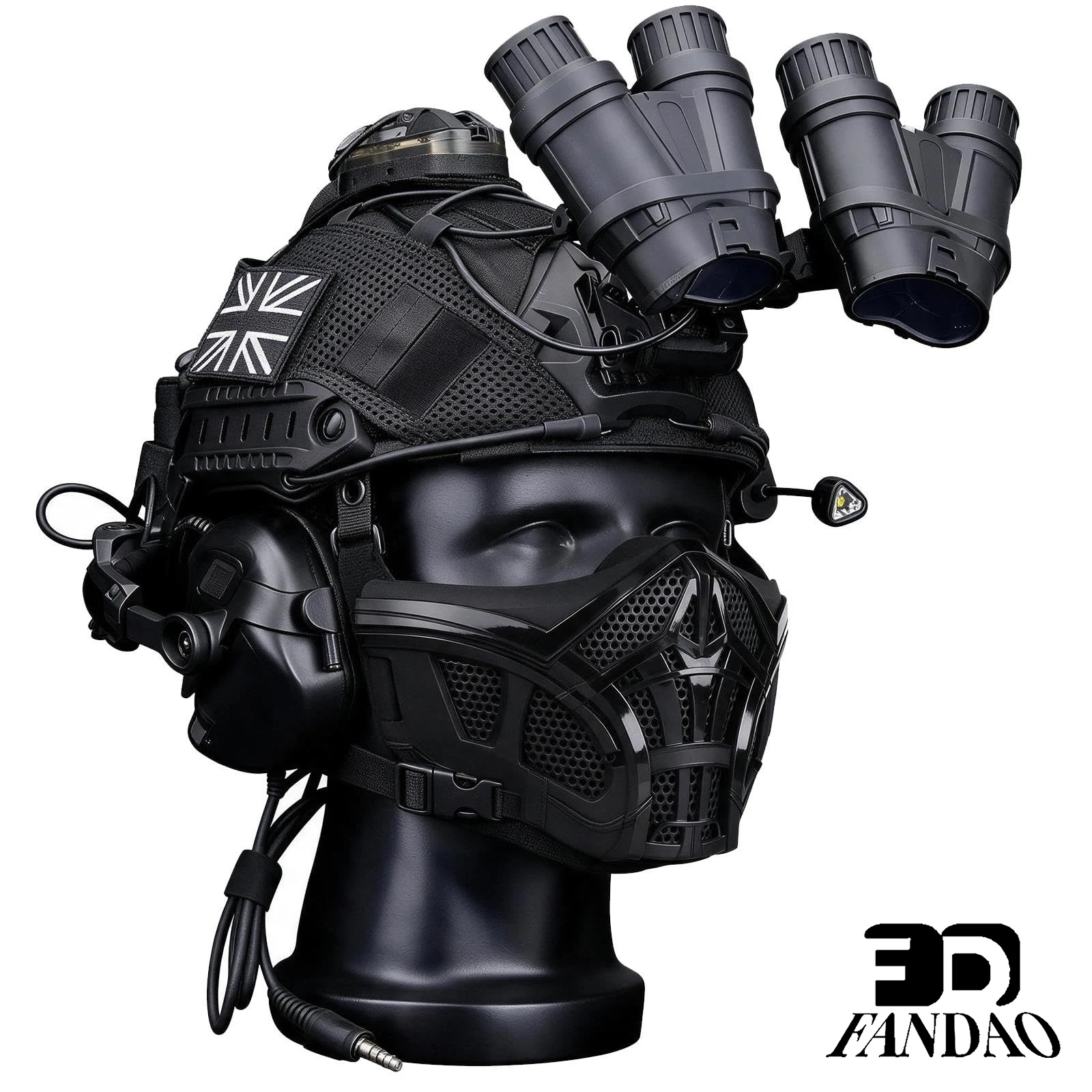 7-in-1 Adjustable Tactical Helmet Set with NVG Model, Mask, Headset, Helmet Cover, Light & Signal Lights for Airsoft Cosplay