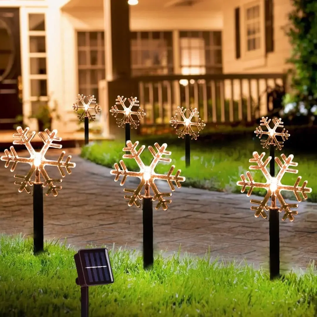 Outdoor Solar Christmas Lights Christmas Snowflake Star Solar Powered Lawn Light Set Of 5 Waterproof Pathway Stake Lights
