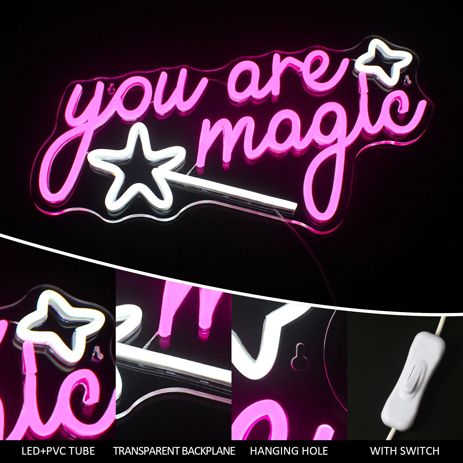 You are Magic Pink Neon Led Sign Bedroom Decoration Neon Light Up Sign USB Home Wall Art Decor Girl Room Lighting Party Supplies