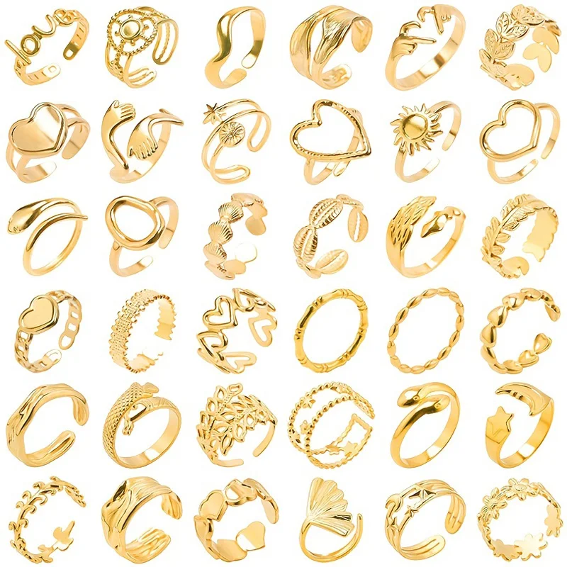 10Pcs/Lot Fashion Stacking Stainless Steel Rings For Women Men Mix Style Open Adjustion Jewelry Party Gifts