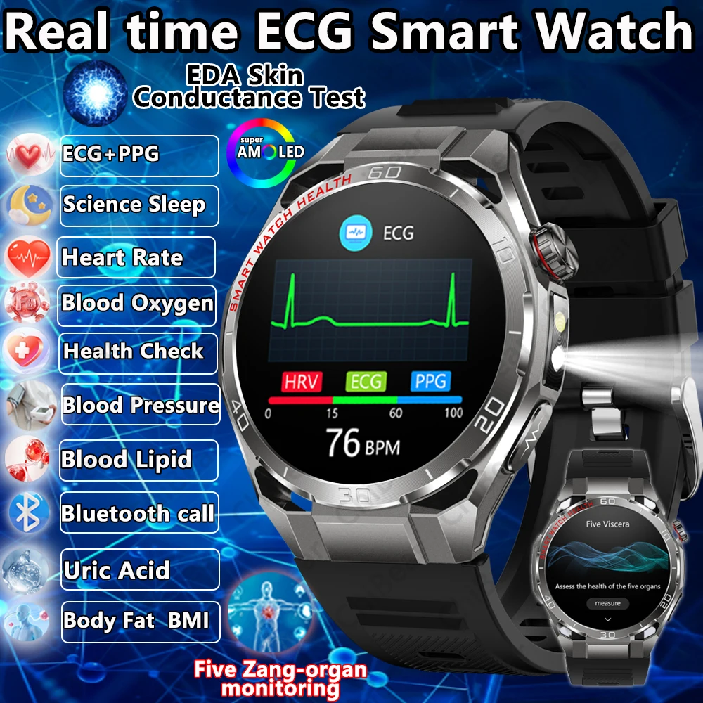 2026-new-ecg-health-smartwatch-man-led-flashlight-five-organs-detection-skin-electrical-testing-bluetooth-call-smart-watch-men