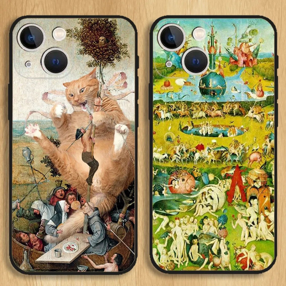 Hieronymus Bosch Painting Art Phone Case For iPhone15,14,13,12,11,Pro,Max,Plus,Mini,X,XS,XR,8,7,6,S,Plus,SE Soft Black Case