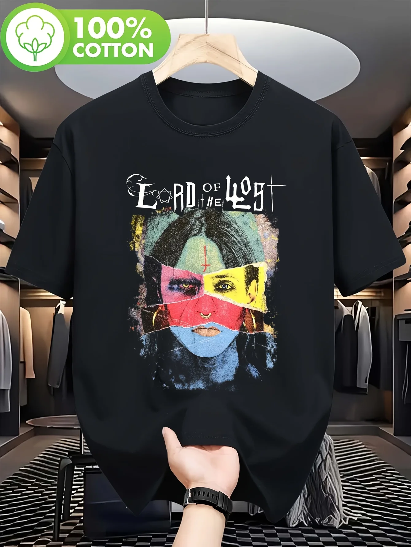 496 Lost King Band Logo Gothic Face Printed T-shirt - Street Style Pattern Metal Fans Concert Essential