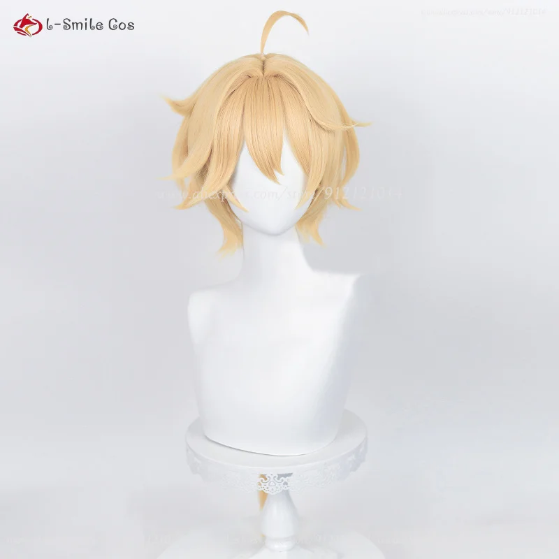 Game Aether Cosplay Wig 80cm Long Golden Yellow Braid Wigs With Earrings Heat Resistant Synthetic Hair Party Anime Wig + Wig Cap