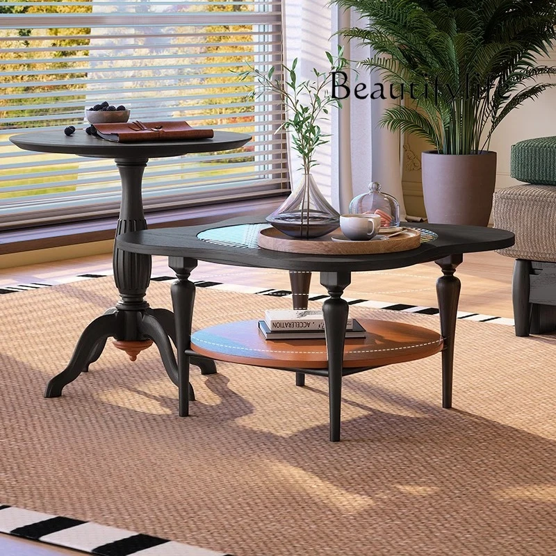 

Solid wood coffee table combination French retro small apartment living room antique ash wood tea table