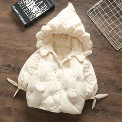 Cute Hooded Cotton Coat For Baby Girls Solid Cherry Embroidery Warm Padded Jacket Autumn Winter Toddlers Kids Fashion Outerwear