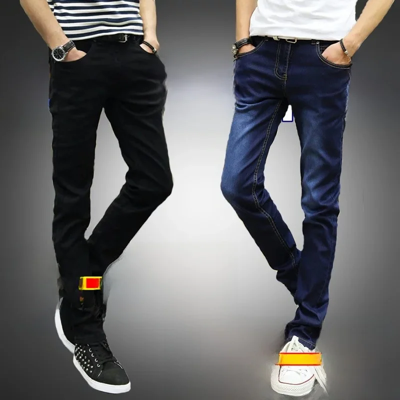 

Spring Summer Men's Slim Fit Jeans Distressed Light Wash Casual Elastic Long Pants Autumn Fashionable Korean Style Versatile