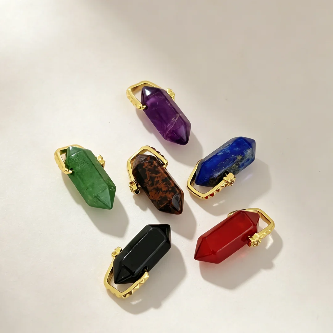 2Pcs Pendants Natural Polished Crystal Hexagonal Point Pillar Carved Leaf Charm DIY Jewelry Accessories Necklace Bracelet Making