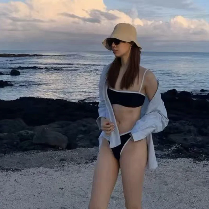 

Women's Sexy Bla Bikini Swimsuit Beach Vaion Separate e Design High-End Feel Strap Vest Two-Piece Swimwear