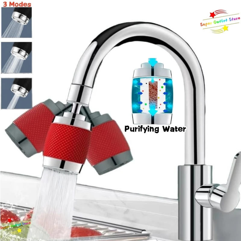 Universal Swivel 3 Modes Water Filter Kitchen Faucet Aerator Remove Chlorine Heavy Metals Soften Hard Water Filtered Shower Head