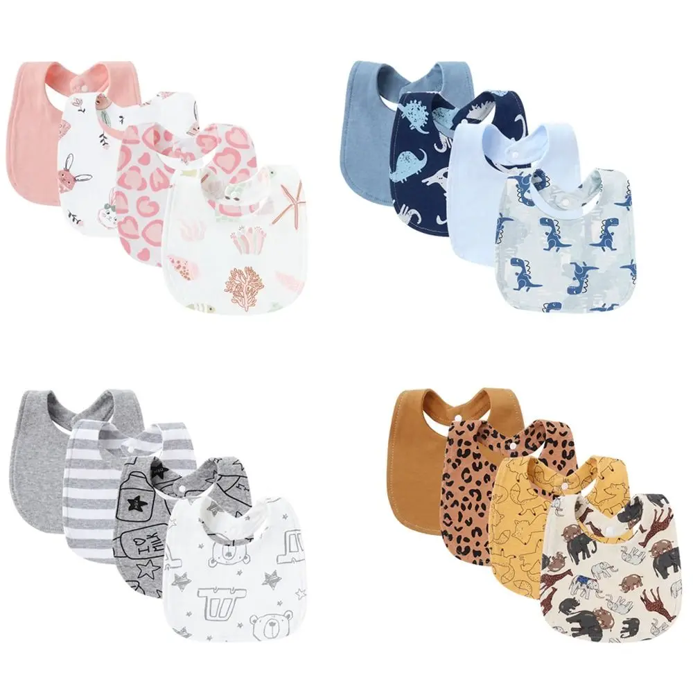 

4 шт., новый хлопковый детский нагрудник с мультяшным принтом, двухслойный комплект нагрудников, детский фартук, аксессуары для младенцев