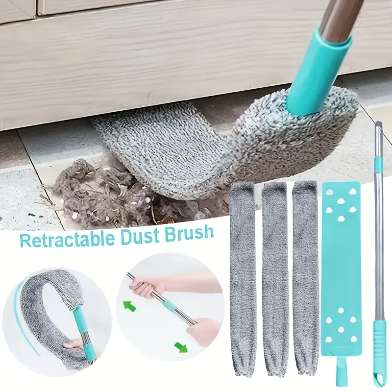 2/4pcs Under-Bed Dust Cleaner with Replacement Mop Extendable Gap Dusting Brush Washable Duster for Home Furniture Cleaning Tool