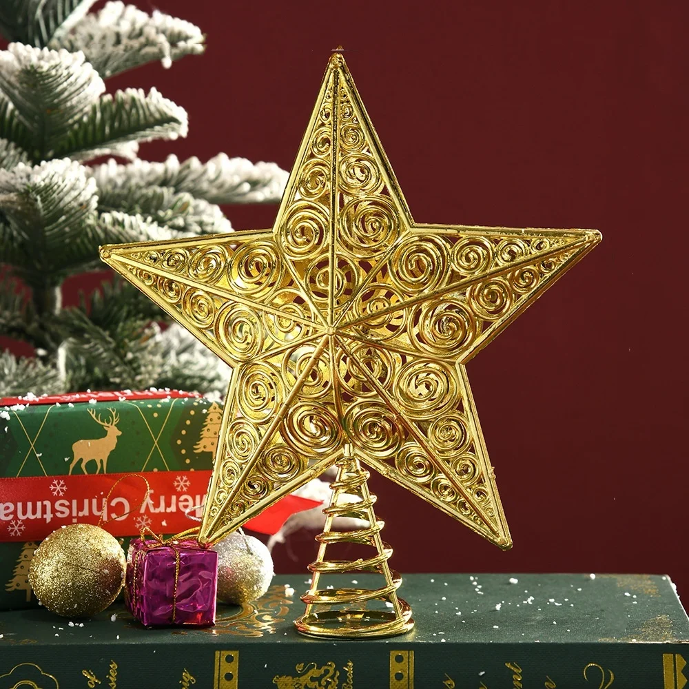 Golden Christmas Tree Toppers Hollow Iron Star ตกแต่งคริสต์มาสสําหรับ Xmas Tree เครื่องประดับ Navidad ใหม่ปี 2025 Party