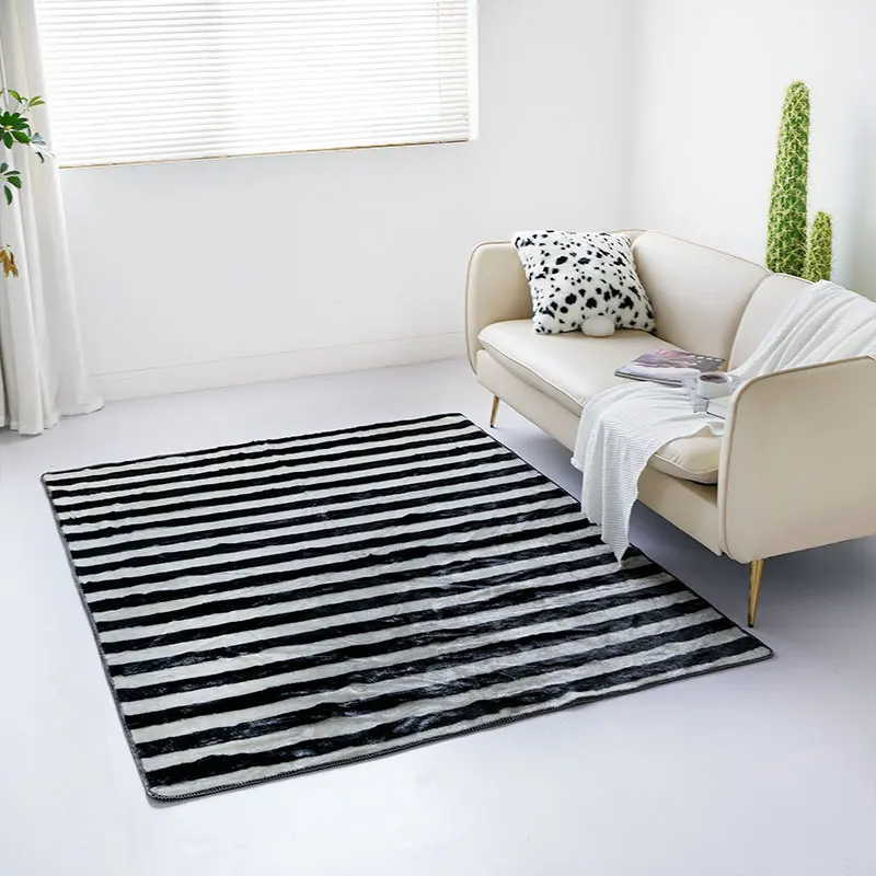 

Black and White Horizontal Stripes Imitation Faux furry Carpet Living Room Bedroom Decorative Carpet