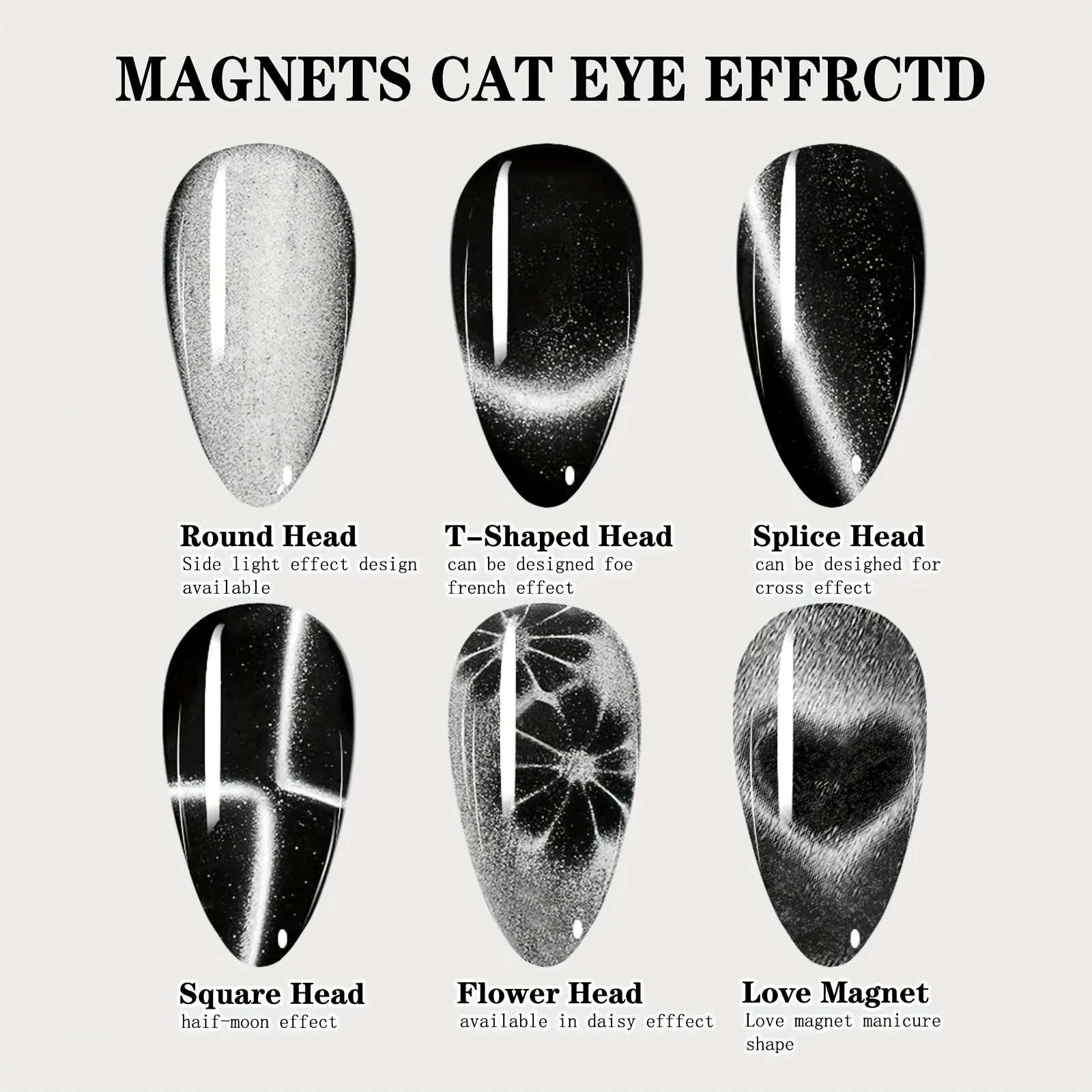 Imán para uñas con diseño de corazón de amor, 6 en 1, efecto ojo de gato, luz lateral, media luna, Margarita, flor, uñas francesas, imanes de atracción UV para manicura