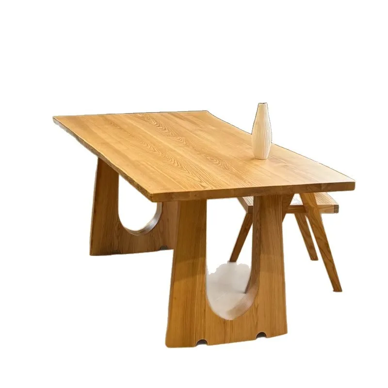 

Обеденный стол из массива дерева в скандинавском стиле, большая доска, простой чайный офис, длинная бревенчатая домашняя творчество