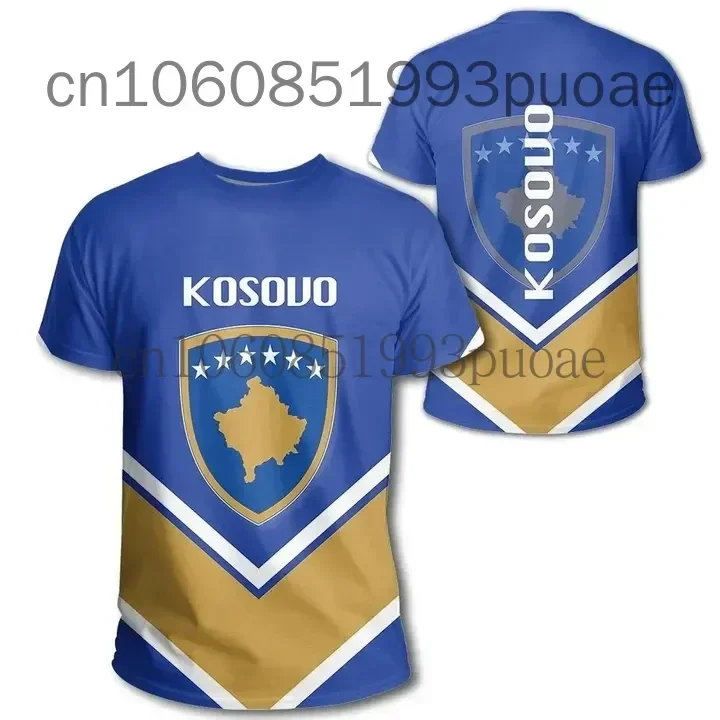 Kosovo Flag Coat of Arms T-shirt Summer Casual Streetwear Men's Fashion O-neck T-shirts Boys Oversized Short Sleeve Tops