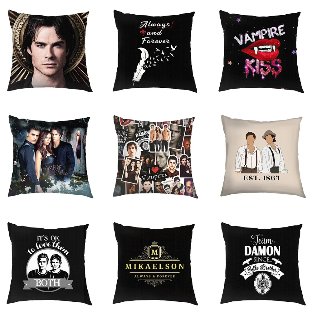 The Vampire Diaries Print Pillowcase DAMON TVD Cushion Cover Home Decorative Vampire Kiss Throw Pillow Cover for Living Room