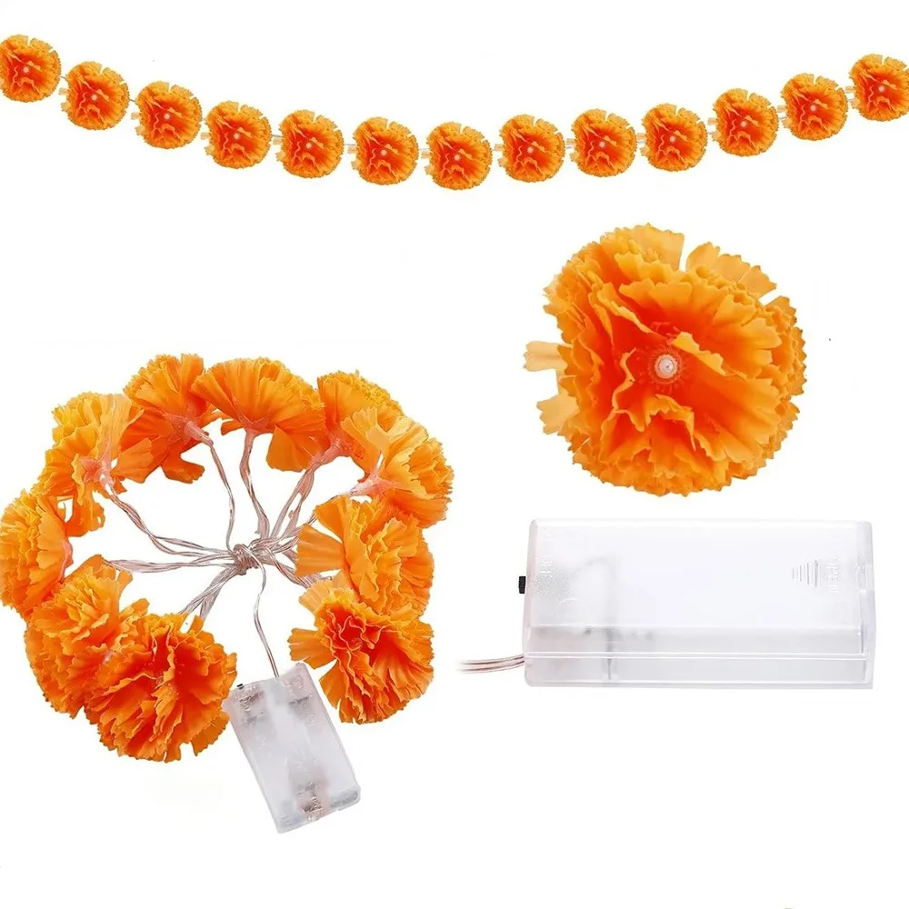 

Mexican Style Halloween Marigold Led Lights Warm Light Creative Artificial Flowers String Lights Orange Festive Atmosphere