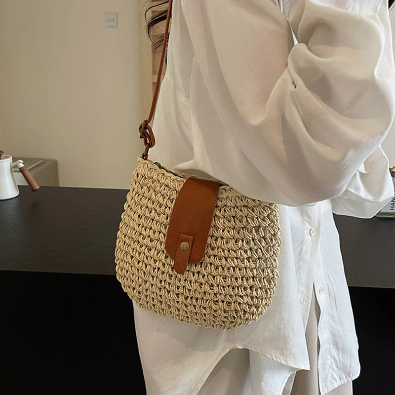 New Summer Shoulder Bag Grass Woven Crossbody Bags for Women Bohemian Beach Simple Designer Small Purses and Handbags