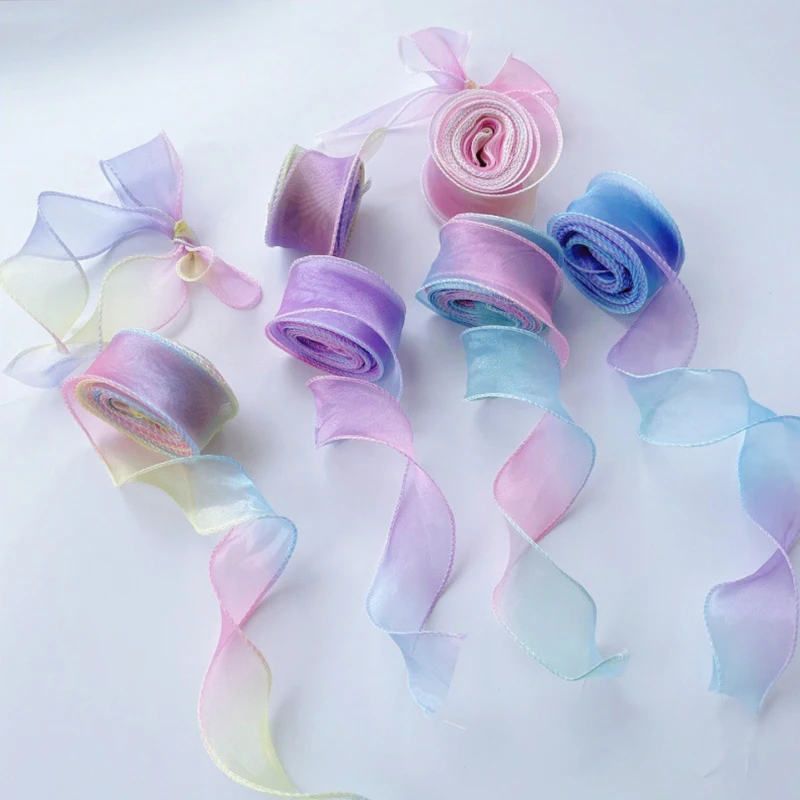 10Yards 4cm Iridescent Fishtail Edge Oganza Ribbon for DIY Headwear Hat Decor Gift Wrapping Craft Accessories Sewing Supplies