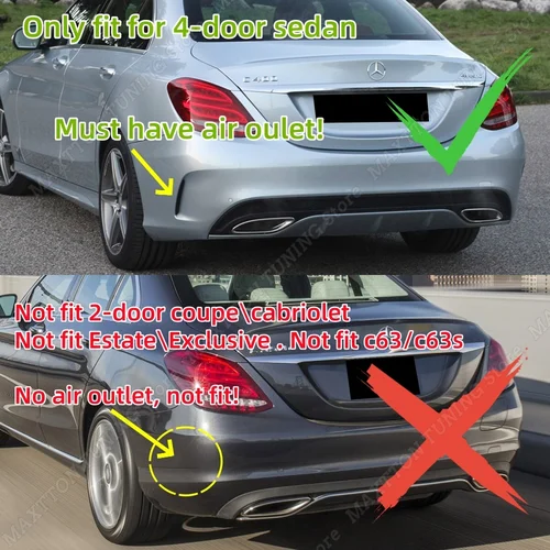 Imagen 2 del producto Para Mercedes Benz Clase C W205 4 puertas C180 C200 C260 C43 AMG 2015-2021 alerón de salida lateral del parachoques trasero embellecedor de cuchillo de ventilación de aire