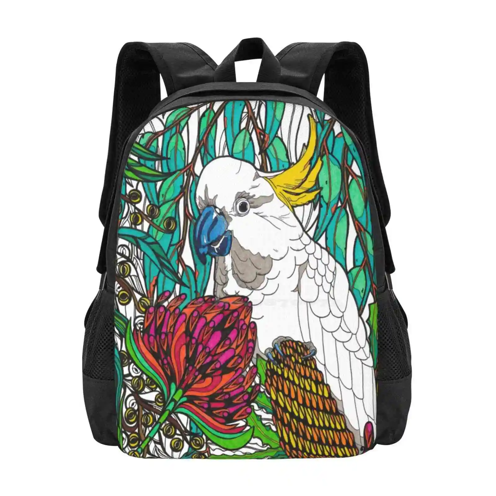 Proud School Bag Big Capacity Backpack Laptop Nature Animal Belladonna Raudvee Australia Bird Cockatoo Green Flower Native