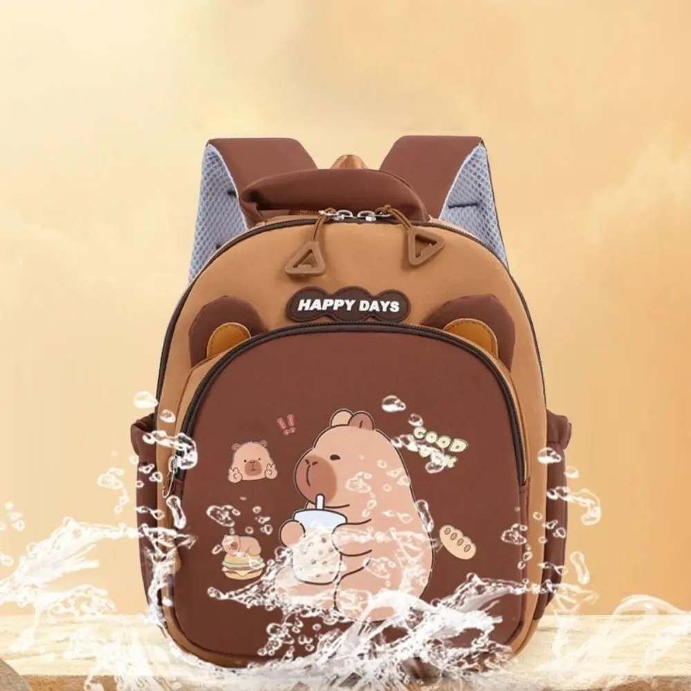 Cute Cartoon Capybara Backpack Large Capacity Nylon Capybara School Bag Lightweight Multi-Pockets Kindergarten Backpack