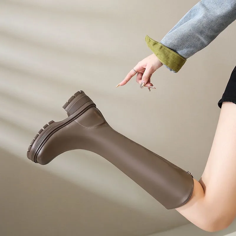 Long Tube Boots For Women 2025 Winter New Height Increasing Knight Boots Thick Heel Retro Long Boots For Women Versatile Women'S image 4