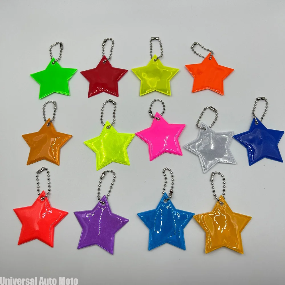 2pcs PVC Star Reflective Stripe Double-sided Reflective Keychain Night Safety Reflector Interior Accessorie Key Ring Multi Color