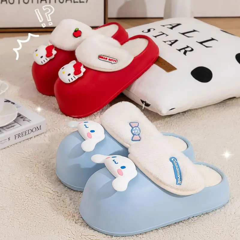 Sanrio-zapatos de algodón con dibujos animados para mujer, zapatillas gruesas, cálidas y antideslizantes, de felpa para interiores y exteriores, Hello Ktiiy My Melody