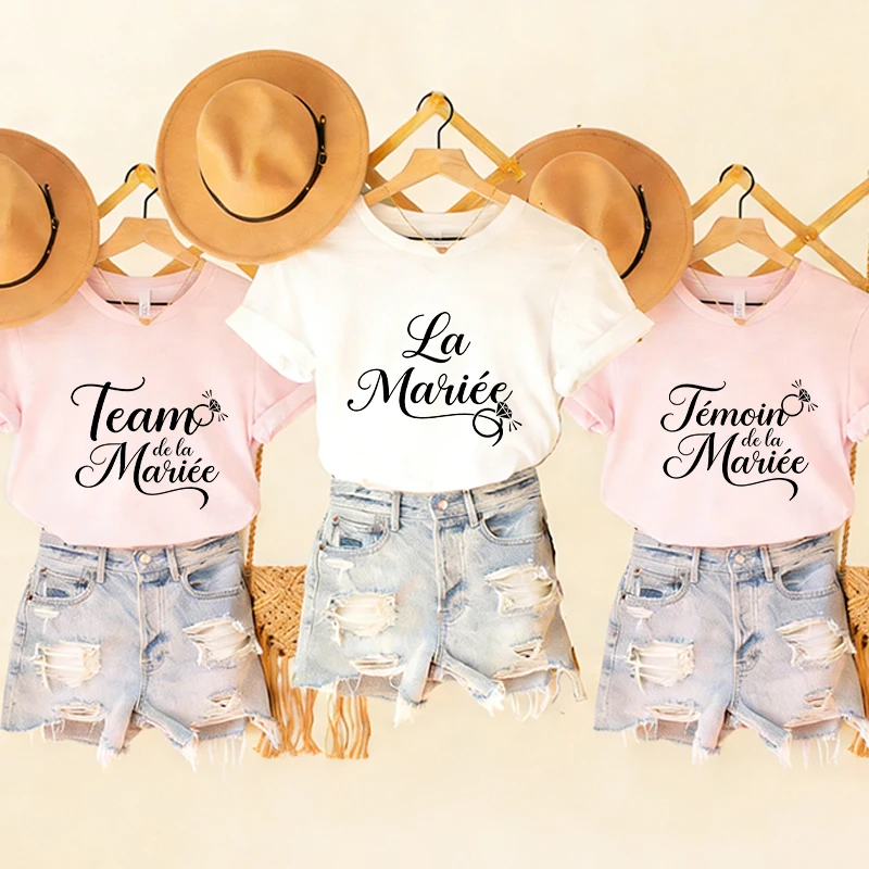 French Future Bride Team EVJF T-Shirts Short Sleeve Tees for Bachelorette Party Bridal Shower Wedding Squad Aesthetic Clothing