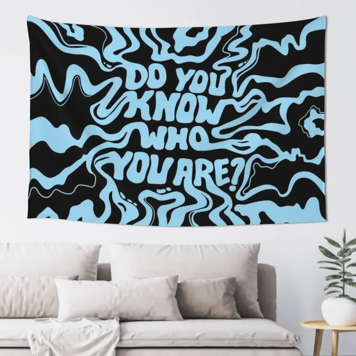 Do You Know Who You Are - Blue & Black Tapestry Cute Room Things Room Decoration Aesthetic Home Supplies Room Design Tapestry