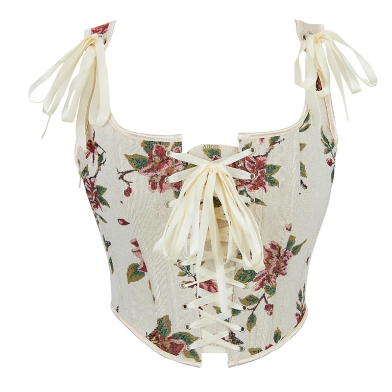 

Корсет-жилет в викторианском стиле, ретро, сексуальный, женский, абрикосовый, жаккардовый, на шнуровке, готический, утягивающий, корсет-бюстье, укороченный топ