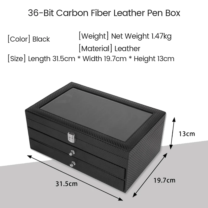 36 Slots Wooden Pen Display Storage Box Luxury 3 Layer PU Pen Case Glass Window Fountain Case Pen-Collection Organizer