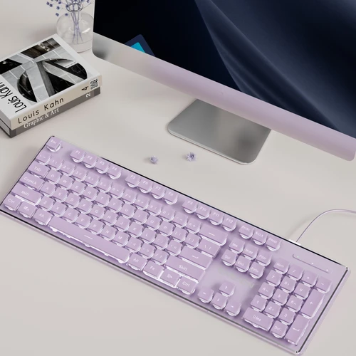 Imagen 2 del producto EWEADN V3 Teclado silencioso para juegos y oficina con cable, diseño de teclas de película, ergonómico, para Windows/portátil/PC/escritorio, accesorio de deportes electrónicos