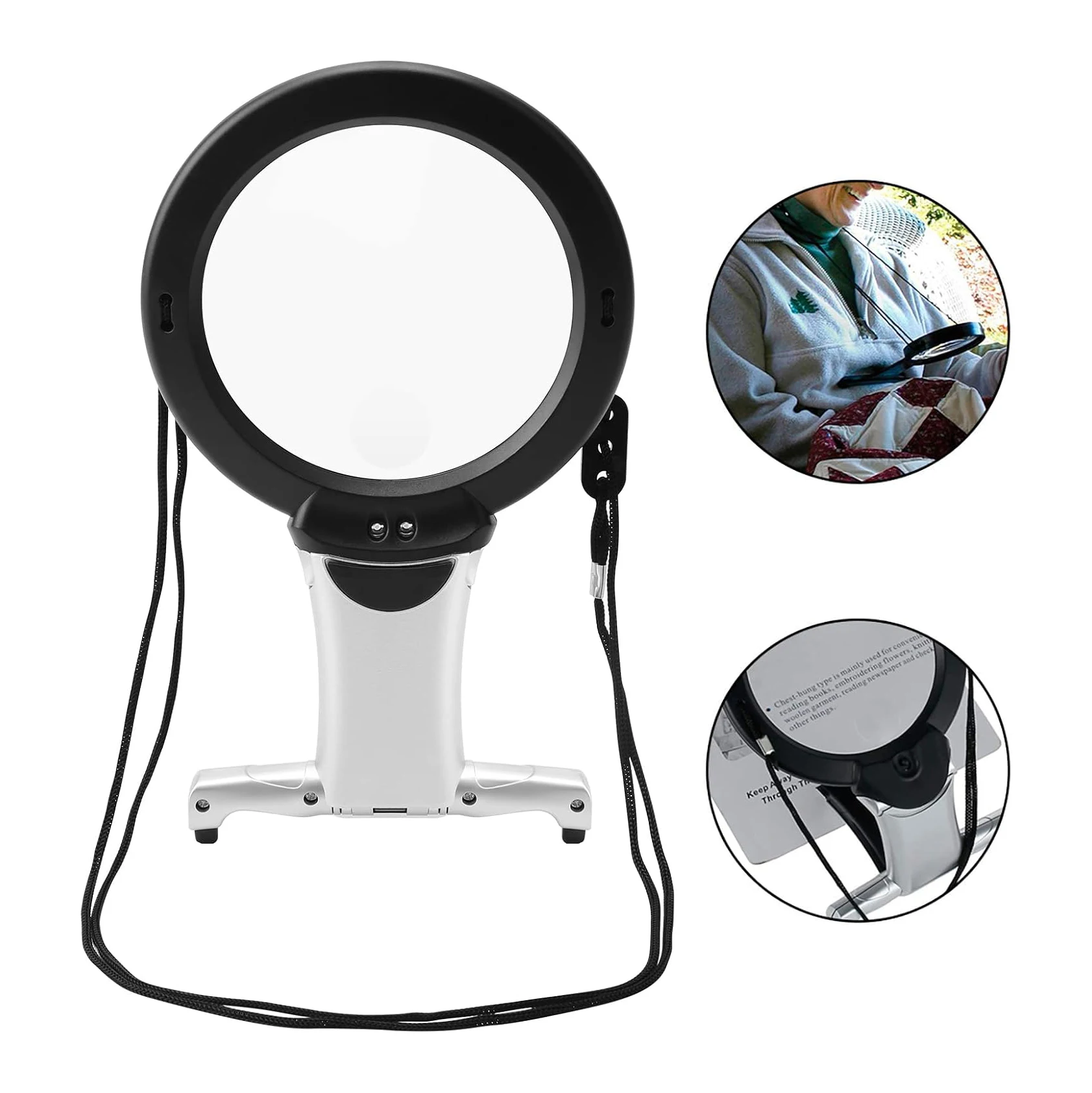 

Reading Magnifier, Hands Free Neck Wear Handheld Large Lighted Magnifying Glass Desktop Magnifier with LED Light