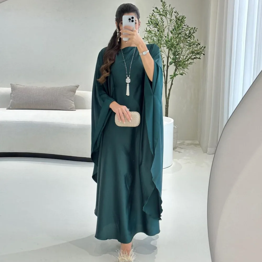 

Abaya Muslim Dress Modern Fashion Pullover Soft Light Forged Sleeves Robe Women's Wear Ramadan Gurban Dubai Abaya Green Robe