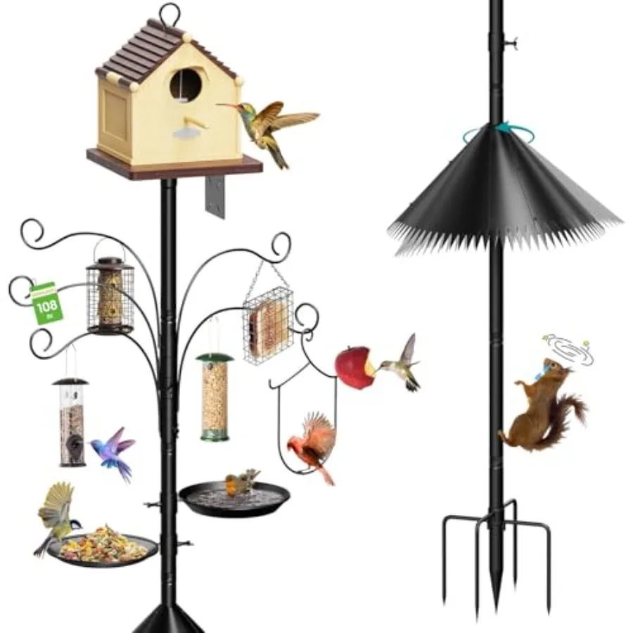 

108-дюймовая регулируемая стойка-кормушка для птиц, устойчивая к орехам, сверхпрочная, с 5 крючками и 2 креплениями для подвесок