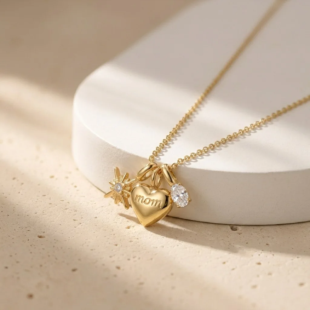Stainless Steel Three Pendant Combination Mom Love Necklace for Women PVD Gold Plated Jewelry Mother's Day Gifts
